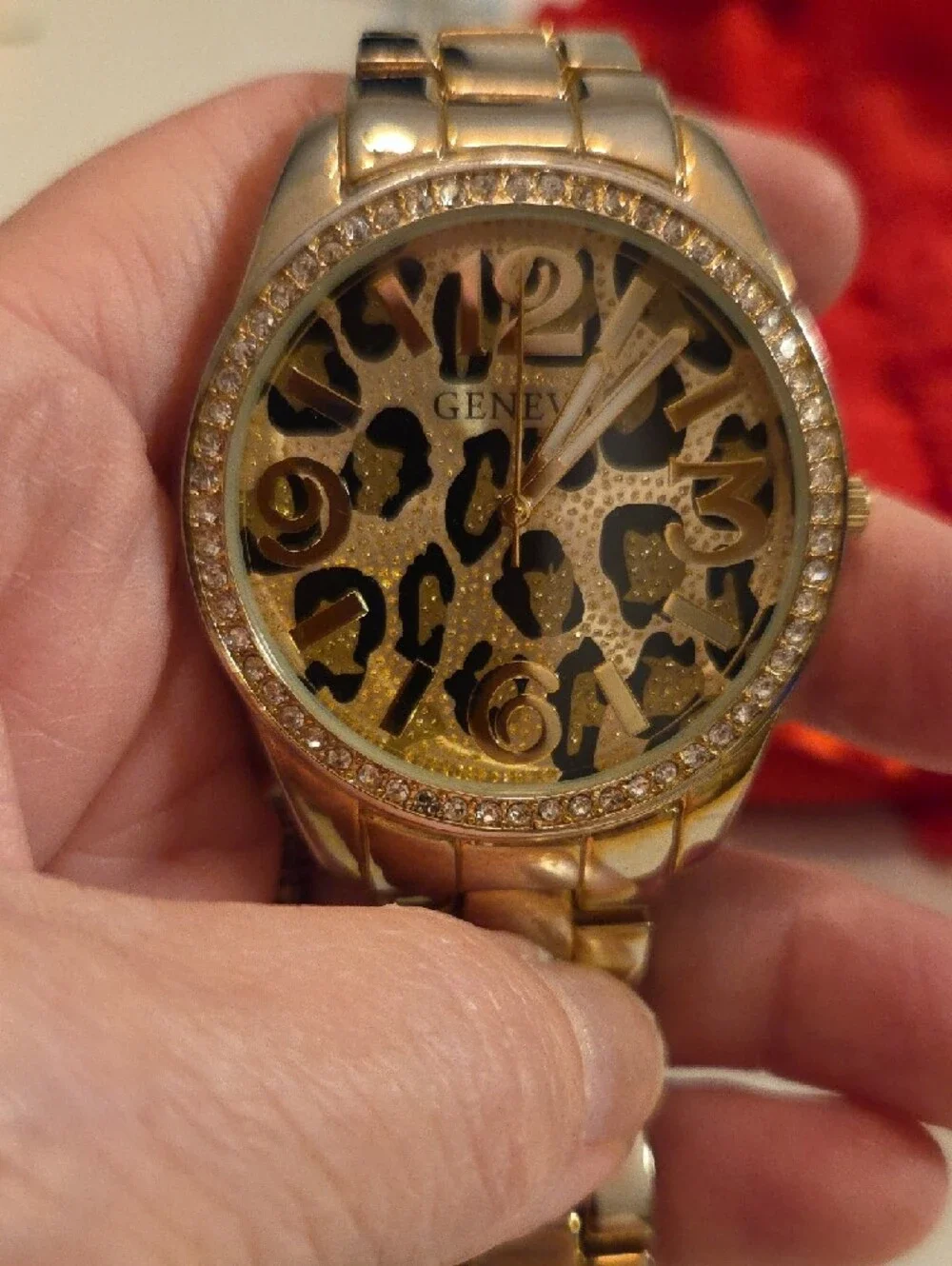 Geneva Gold Bracelet Watch with Leopard-Print Dial
